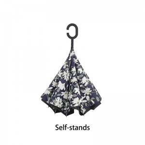 Regenschirm winddicht mit Blumendruck Design Reverse Regenschirm striaght