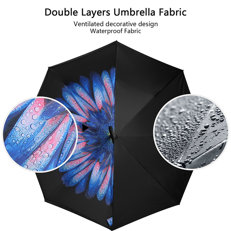 Regenschirm winddicht mit Blumendruck Design Reverse Regenschirm striaght