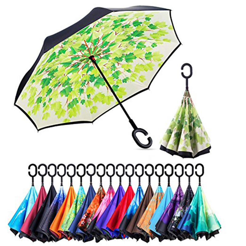 Persönliche Geschenkartikel manuell öffnen Winddichter umgekehrter Regenschirm mit umgekehrter Blume