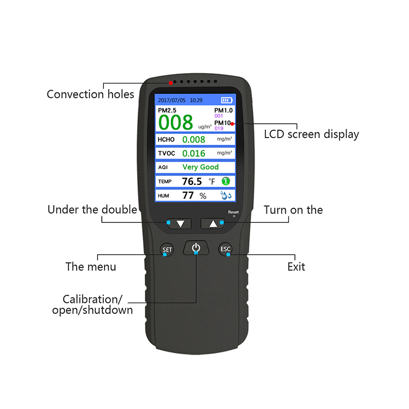 Dienmern neue Hot PM2.5 Detektor Luftqualität Tester Monitor Meter Wiederaufladbare DM-106A Schwarz air decetor
