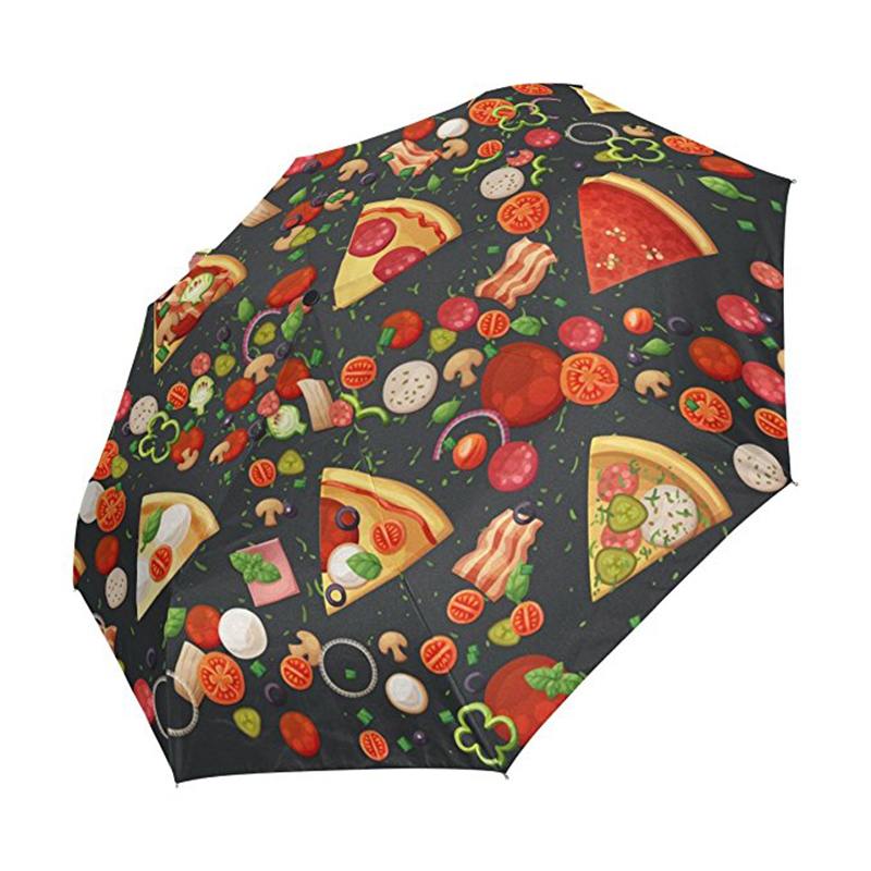 Pizza lustiger Druck Werbegeschenk Artikel individuelles Logo drucken 3-fach Auto öffnen und geschlossenen Regenschirm