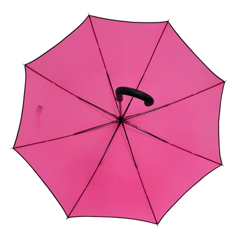 Chinesischer Lieferantpongeegewebe-Metallrahmenauto öffnet rosa gerade Regenschirm