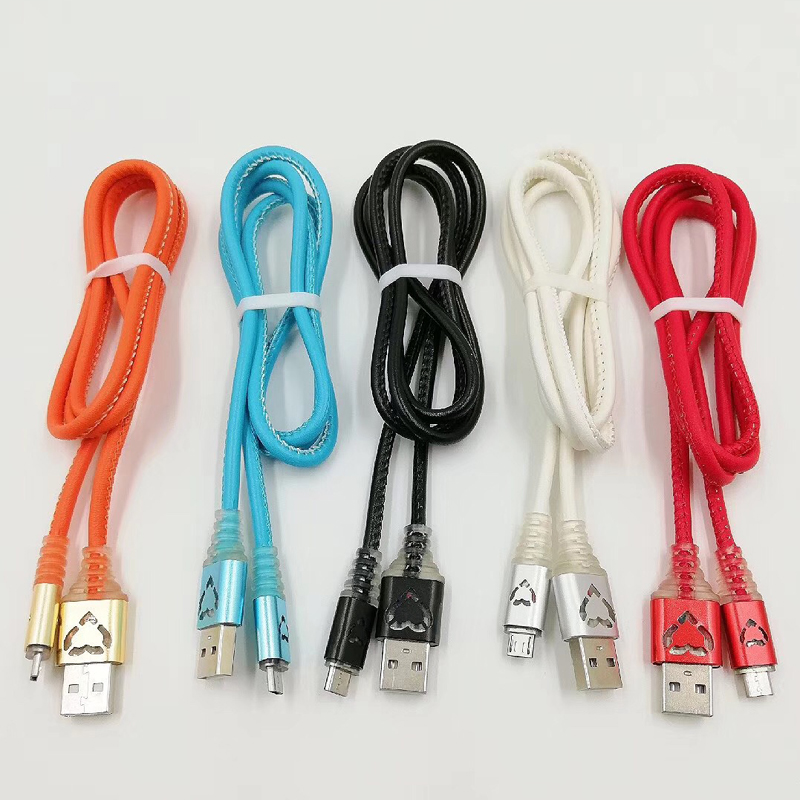 LED-PU-Leder für schnelles Aufladen rundes Aluminiumgehäuse USB-Kabel für Micro-USB, Typ C, iPhone-Blitzladung und Synchronisierung