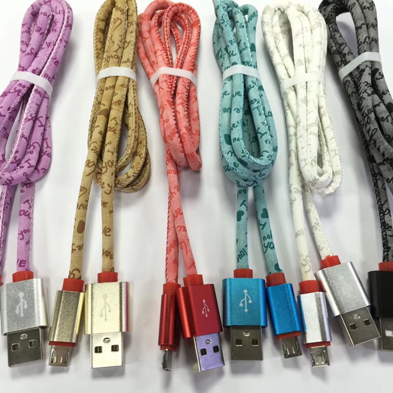 Großhandelsbuchstabe aus PU-Leder mit schnellem Aufladen rundes Aluminiumgehäuse USB-Kabel für Micro-USB, Typ C, iPhone-Blitzladung und Synchronisation