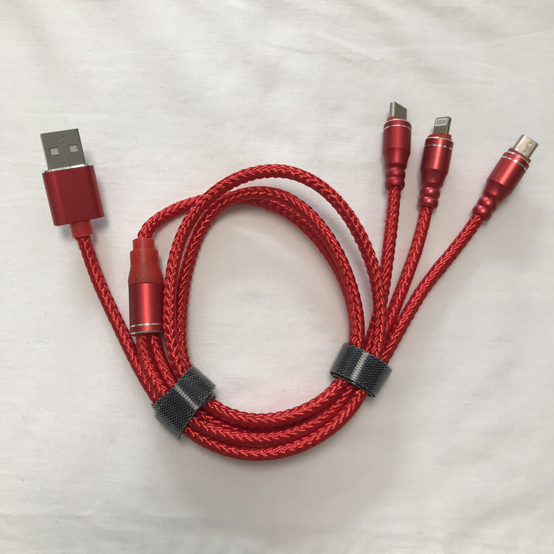 3 IN 1 geflochtenes Kabel Aufladung rundes Aluminiumgehäuse USB 2.0 Micro zu Lightning Typ C Micro USB-Datenkabel