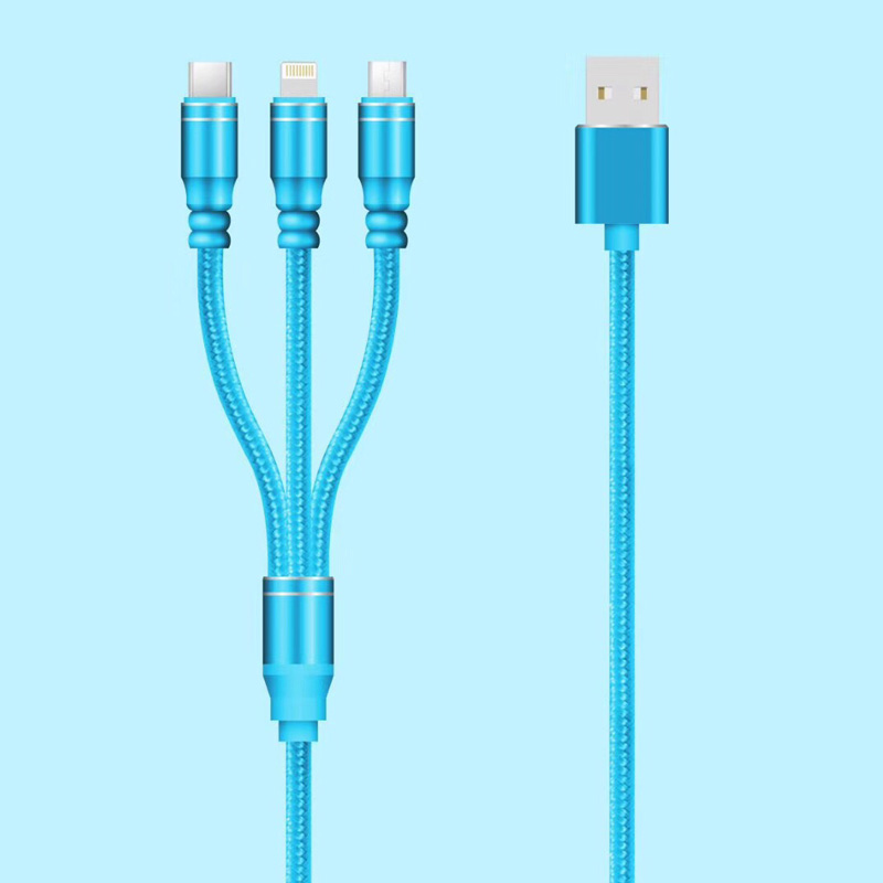 3 IN 1 geflochtenes Kabel Aufladung rundes Aluminiumgehäuse USB 2.0 Micro zu Lightning Typ C Micro USB-Datenkabel