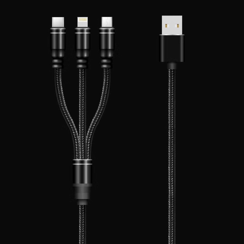 3 IN 1 geflochtenes Kabel Aufladung rundes Aluminiumgehäuse USB 2.0 Micro zu Lightning Typ C Micro USB-Datenkabel