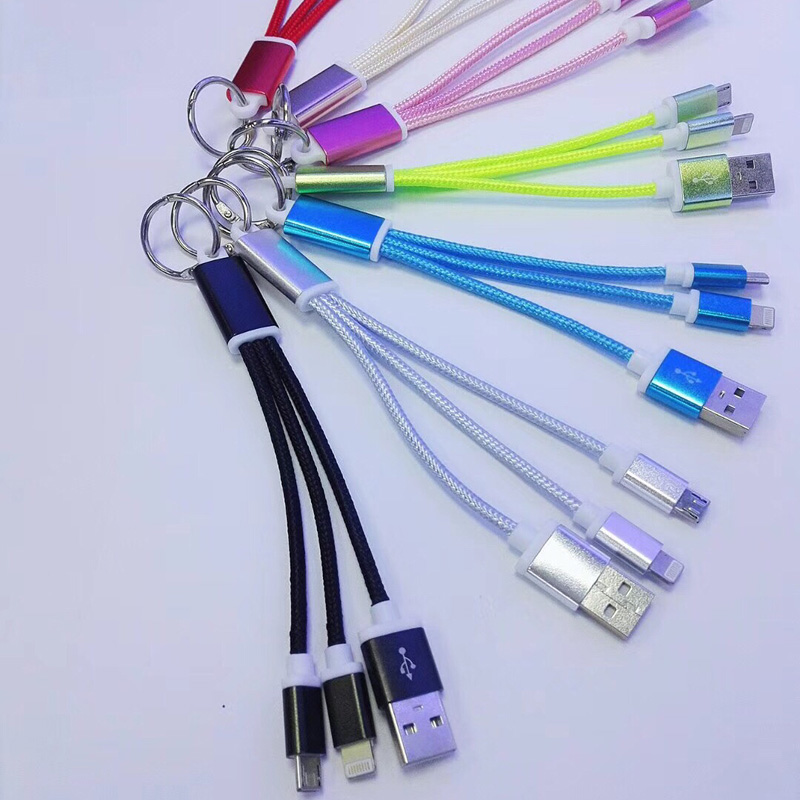 mit Ring 2 IN 1 Geflochtenes Kabel Aufladen Rundes Aluminiumgehäuse USB 2.0 Micro zu Lightning Micro USB-Datenkabel
