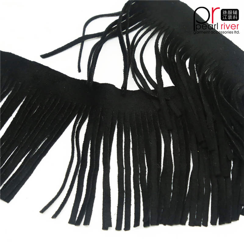 Heißer Verkauf 20 cm schwarz farbe Günstige lange Kunstleder wildleder Fringe trim