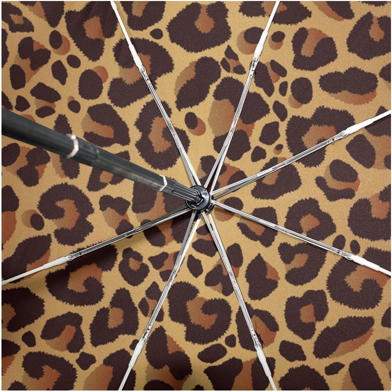 Leopard-Druck 2-teilige Fiberglasrippen winddichtes automatisches Öffnen und Schließen 3 faltbarer Regenschirm
