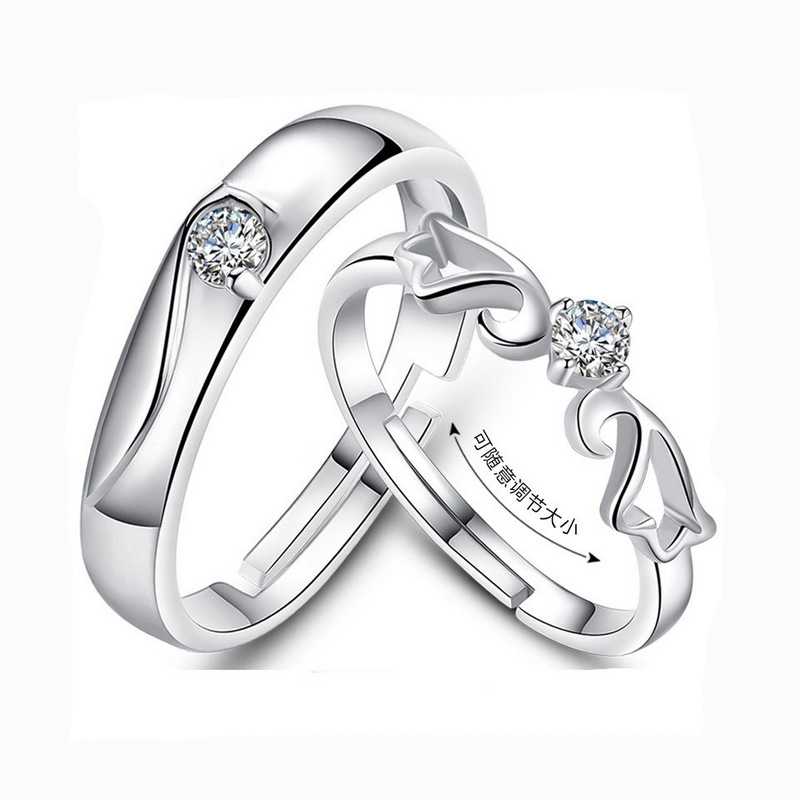925 silberne kreative Diamant-Ring-Paar-geöffnetes Paar-Ring zum Ring-Mund, silberner Schmuck-glänzender Stern