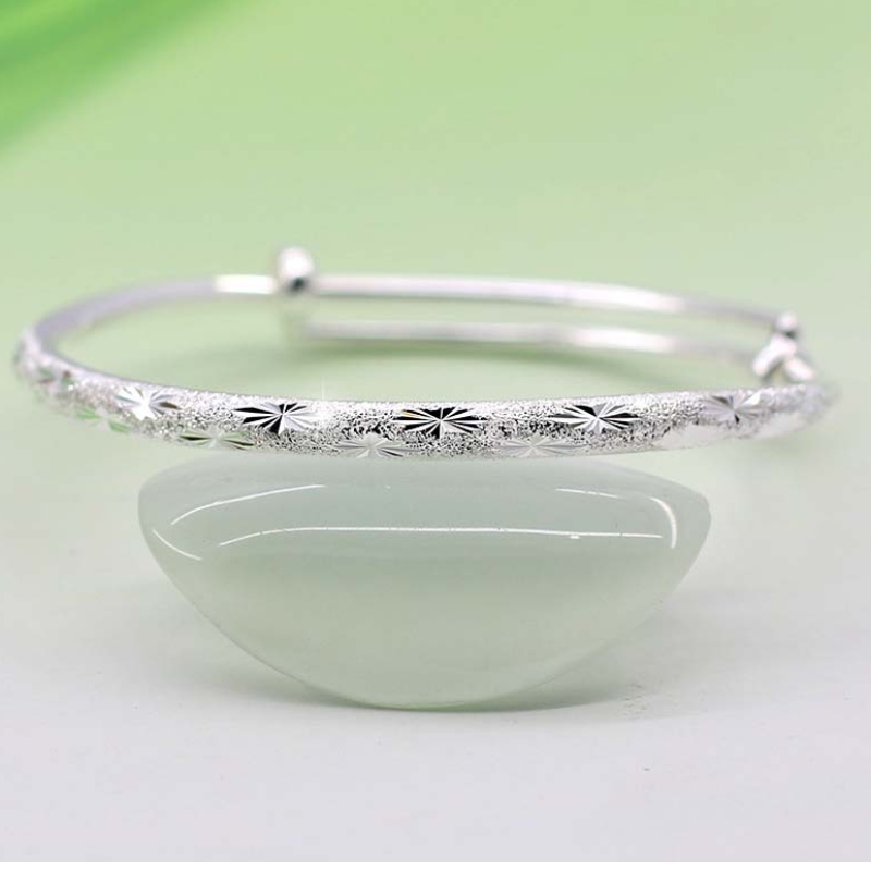 999 Silber Armband Full Star Female Style Einfache Runde Rohr geschliffenes Armband