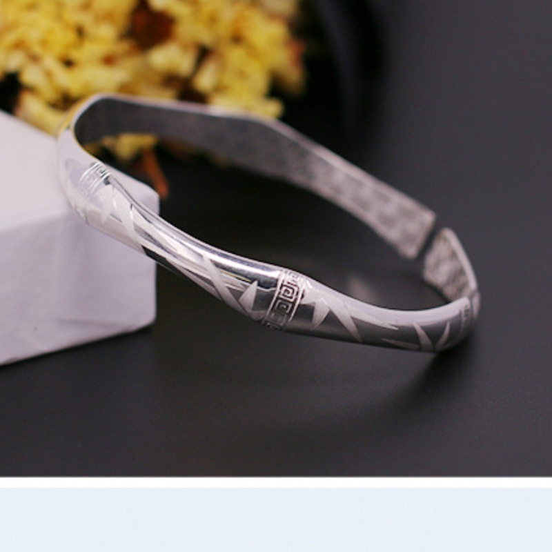 S999 klassische einfache Fuß Silber Bambus Knotendruck Armband exquisite geschnitzte Muster offen Armband