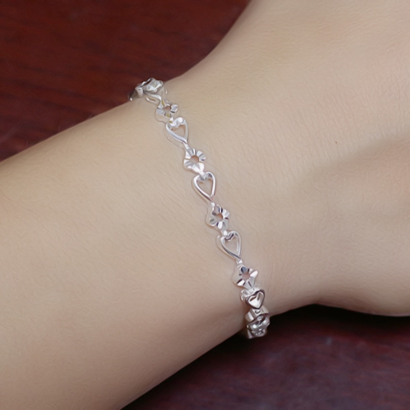 990 Silber Mode Herz-zu-Herz Blume Armband Temperament Silber Armband