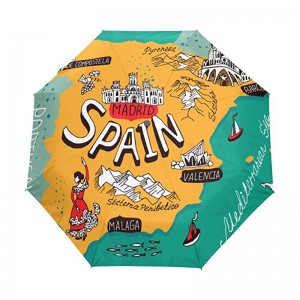 Winddichtes individuelles Druckpongee-Gewebe 2-teilige Fiberglasrippen Automatik 3 faltbarer Regenschirm