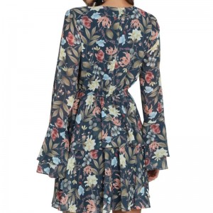 Glocke Ärmel für Damenmode Druck Minikleid