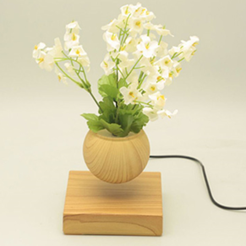 Schwebende Luft Bonsai-Blumentopfpflanzer mit quadratischem Holzsockel magnetisch schwebend PA-0707