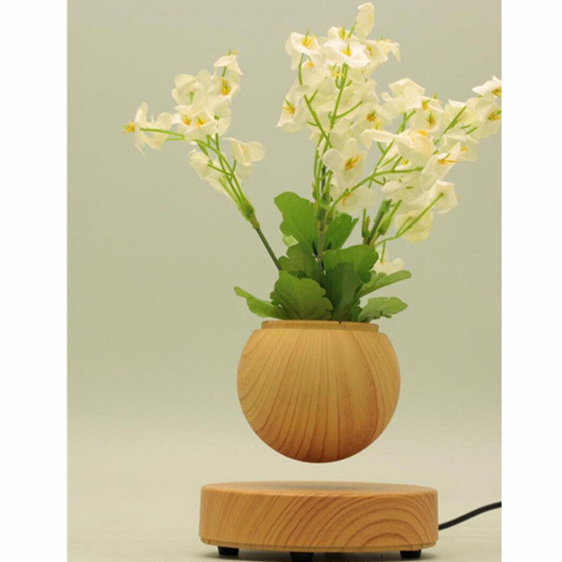 Magnetischer schwebender schwebender Bonsai-Blumentopf-Blumentopf aus Holz mit rundem Fuß