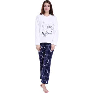 Frauen Stickerei gedruckt Mikrofaser Fleece Pyjama Set