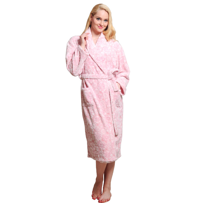Erwachsener Ausschnitt-Vlies-Roben-Frauen-Pyjama-Herbst-Winter-Bademäntel