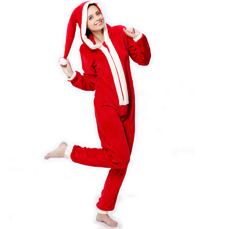 Ladies Coral Fleece Hooded Weihnachtskostüm-Strampler