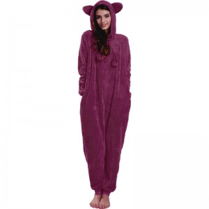 Frauen-rote Onesie-Pyjamas mit Kapuze mit den Tierohren
