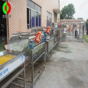 Große Produktionslinie zum Schälen und Schneiden von Gemüse und Obst