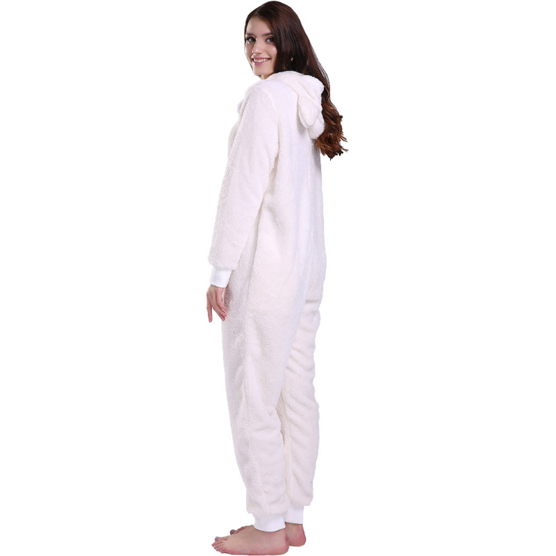 Frauen Creme Onesie Pyjamas Mit Kapuze Mit Tierohren