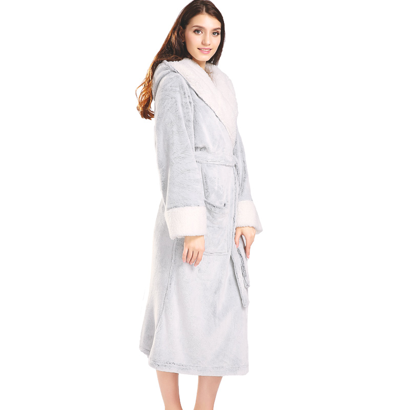 Erwachsene glänzende Flanell Fleece Roben Frauen gespleißt mit Kapuze Pyjamas