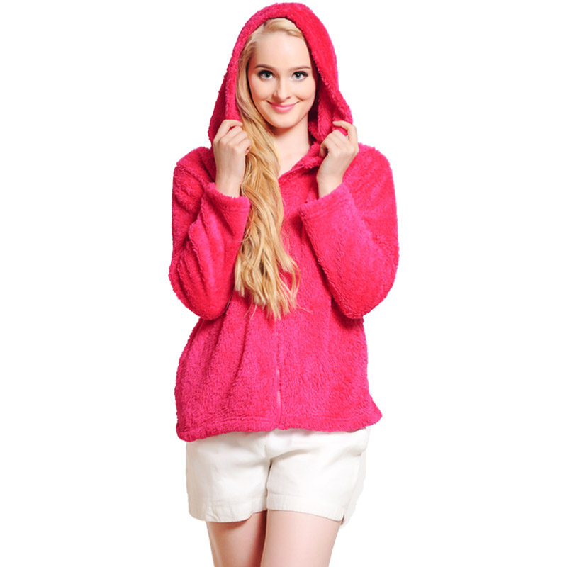 Frauen kuscheln Fleece Pink Zip Hooded Sweatshirt