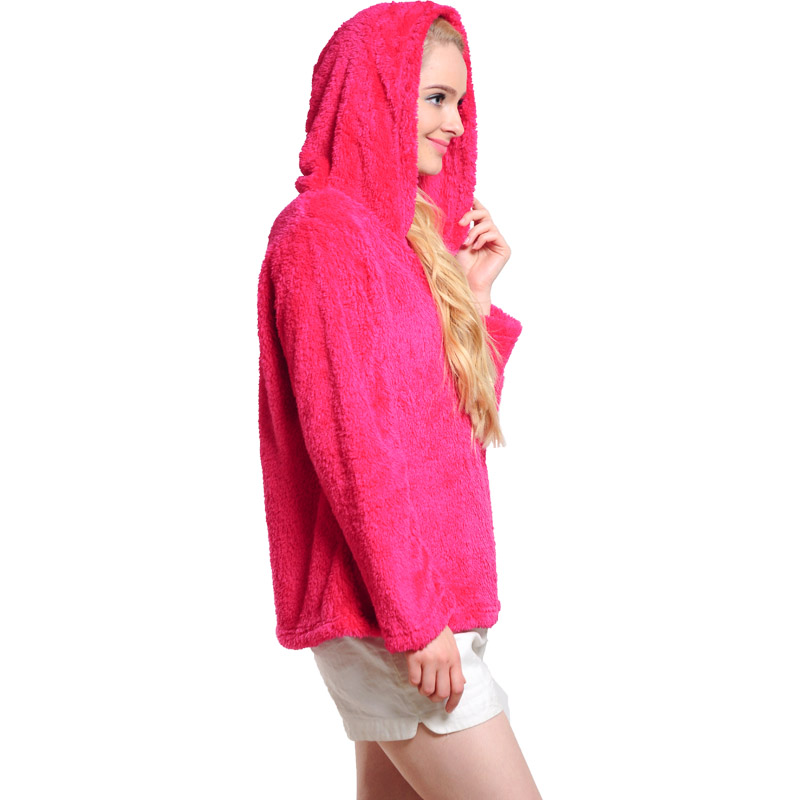 Frauen kuscheln Fleece Pink Zip Hooded Sweatshirt