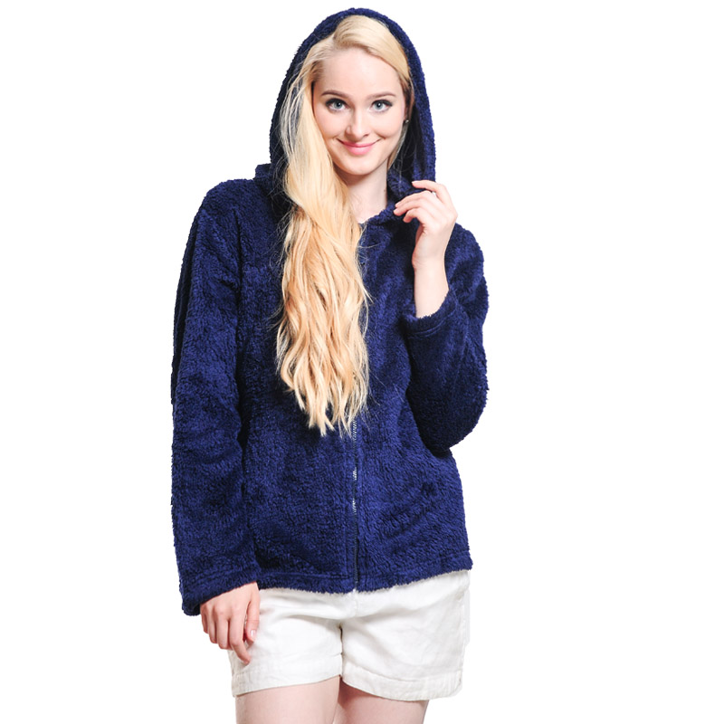 Frauen kuscheln Fleece Navy Zip Hooded Sweatshirt