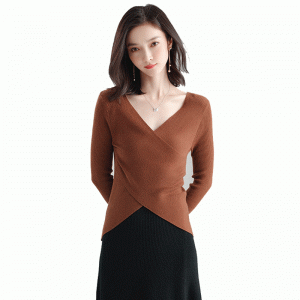 2019 Damen Slash Neck Cross Cheast Sweater