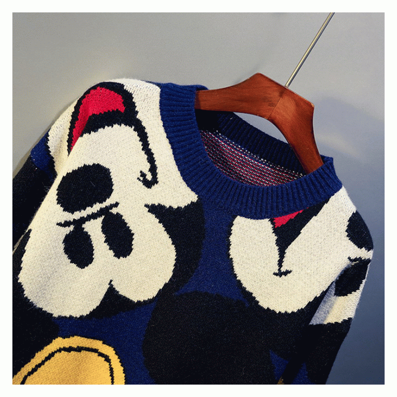 2019 lange süße Donald Duck Cartoon Muster Jacquard dicken Winter Damen Pullover Pullover