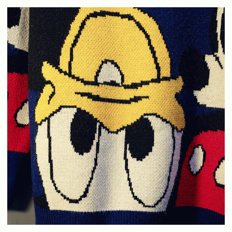 2019 lange süße Donald Duck Cartoon Muster Jacquard dicken Winter Damen Pullover Pullover