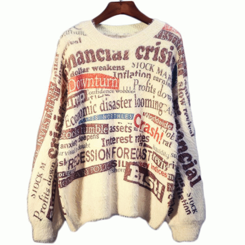 2019 benutzerdefinierte Imitation Nerz Wolle Winter lose Laterne Ärmel Damen Pullover Strickwaren Pullover