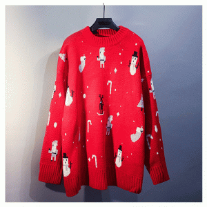 2019 Pop-Pullover Weibliche Winter-koreanische Version Loose Bottoming Christmas Red Knit Sweater