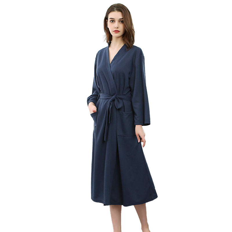 Frauen-Waffel-Vlies-Robe-Normallack-knielanger Kimono-Pyjama