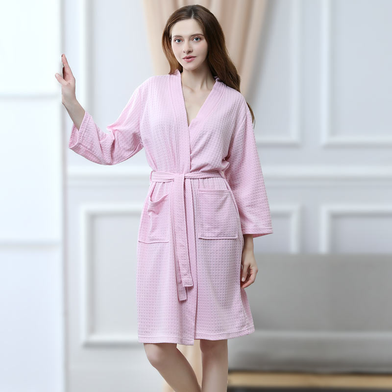 Frauen-Waffel-Vlies-Robe-Normallack-knielanger Kimono-Pyjama