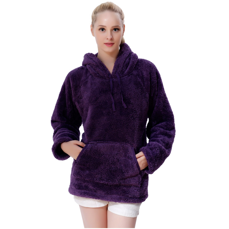 Frauen kuscheln Fleece lila mit Kapuze Pocket Sweatshirt