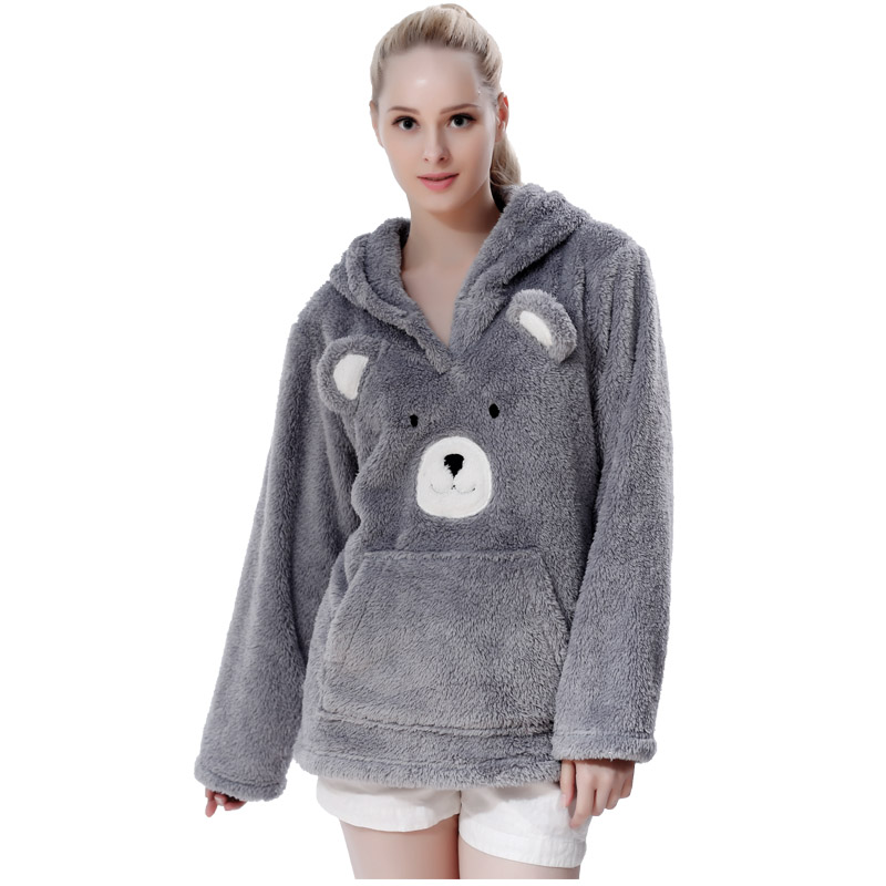 Frauen kuscheln Fleece grau Embrodiery Kapuzenpullover