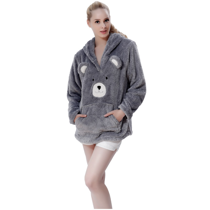 Frauen kuscheln Fleece grau Embrodiery Kapuzenpullover