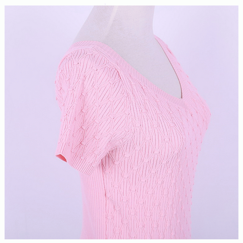 2018 Diamond Grids Sommer Kurzarm Strickpullover Frauen