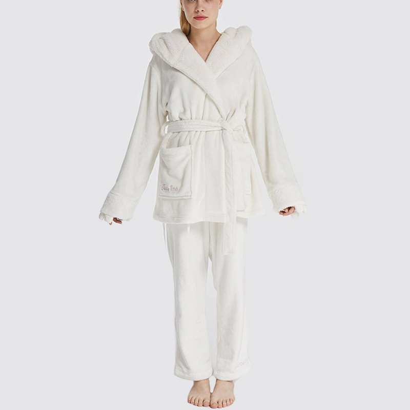 Frauen-Flanell-Vlies-Tierstickerei-mit Kapuze Bären-Pyjama-Satz