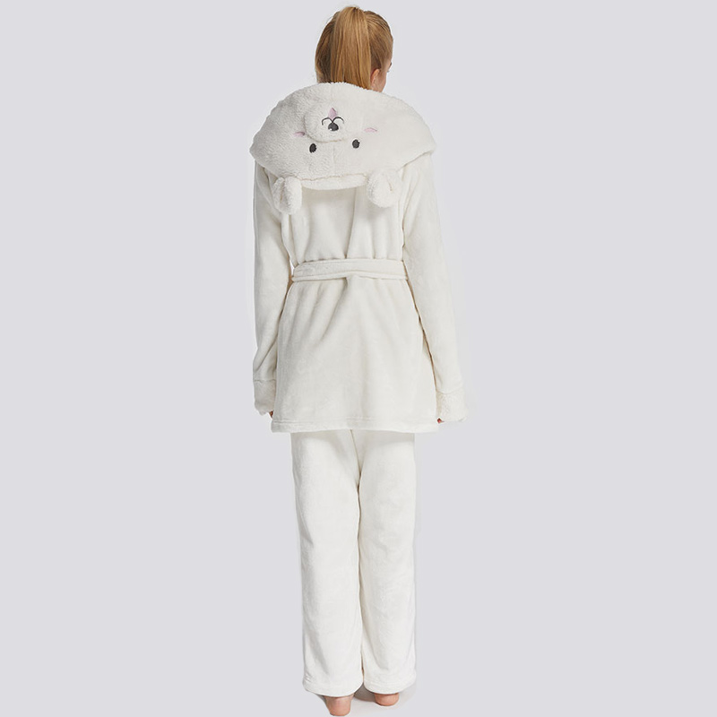 Frauen-Flanell-Vlies-Tierstickerei-mit Kapuze Bären-Pyjama-Satz