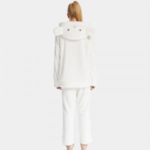 Frauen kuscheln Fleece Stickerei mit Kapuze Pyjama Set