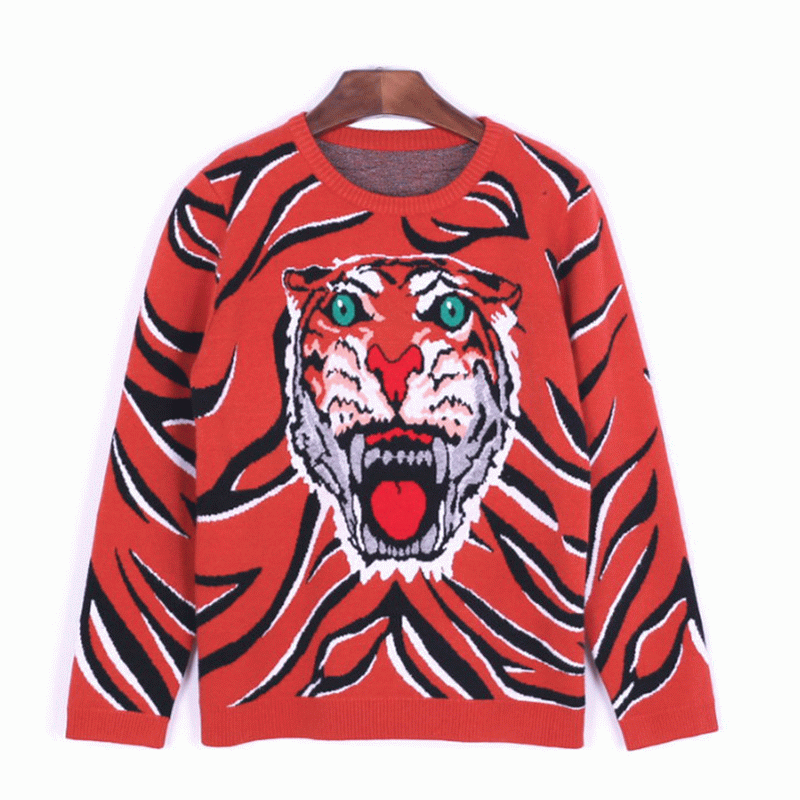 Benutzerdefinierte OEM Tiger Head Jacquard Winter dicke Wolle gestrickte Mode Pullover Pullover