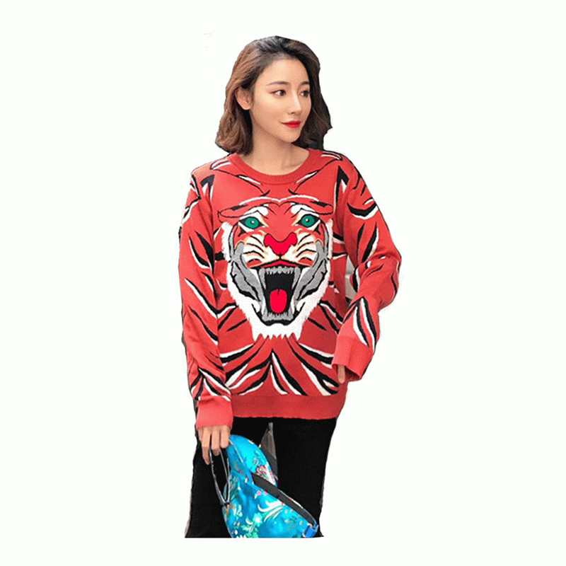 Benutzerdefinierte OEM Tiger Head Jacquard Winter dicke Wolle gestrickte Mode Pullover Pullover