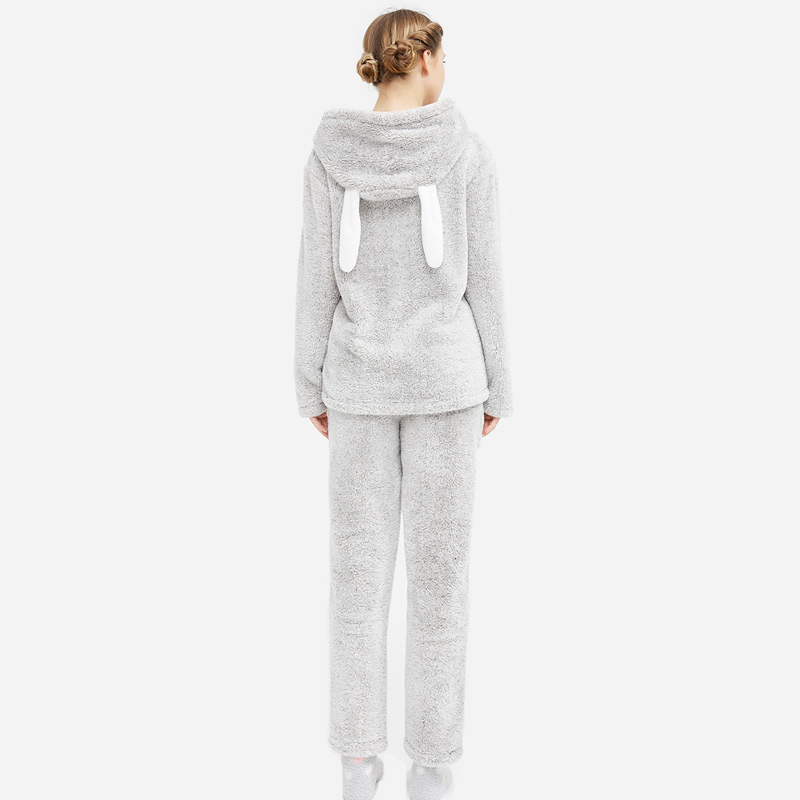 Frauen kuscheln Fleece kationische Kapuze Stickerei Pyjama Set