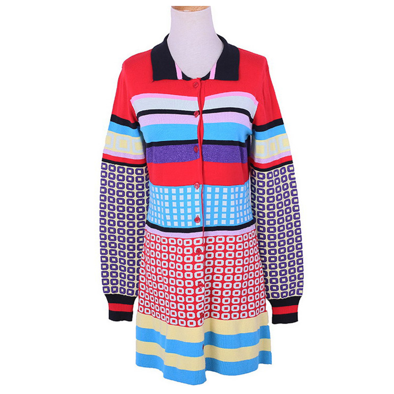 2018 Frühling Herbst Geometrie Grid gestreiften Damen Strickjacke Kleid
